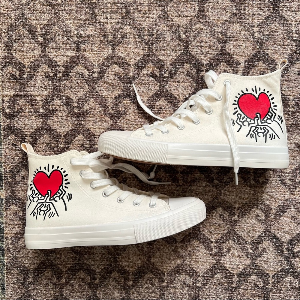 NWOT Official Keith Haring x Primark Canvas High Top White Sneakers Size 8